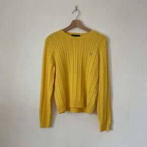 Lauren Ralph Lauren – Yellow Cable Knit Cotton Pullover Sweater